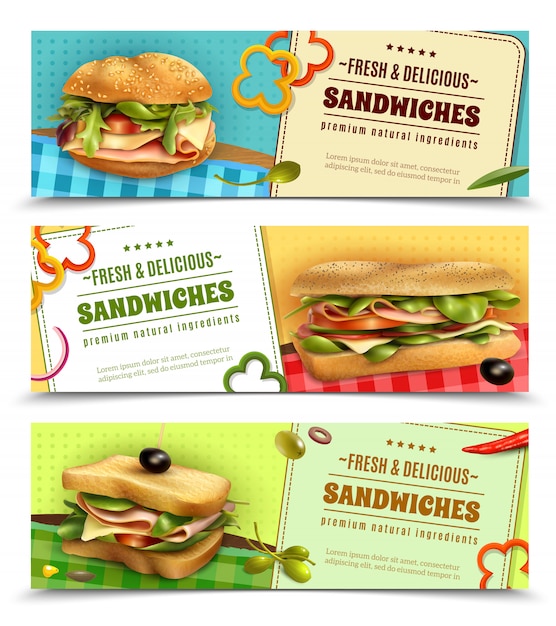 Gezonde verse broodjes advertentie banners set