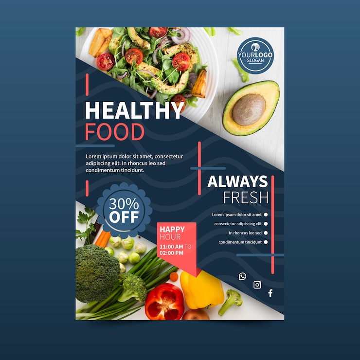 Gratis Vector gezonde voeding restaurant poster ontwerpstijl