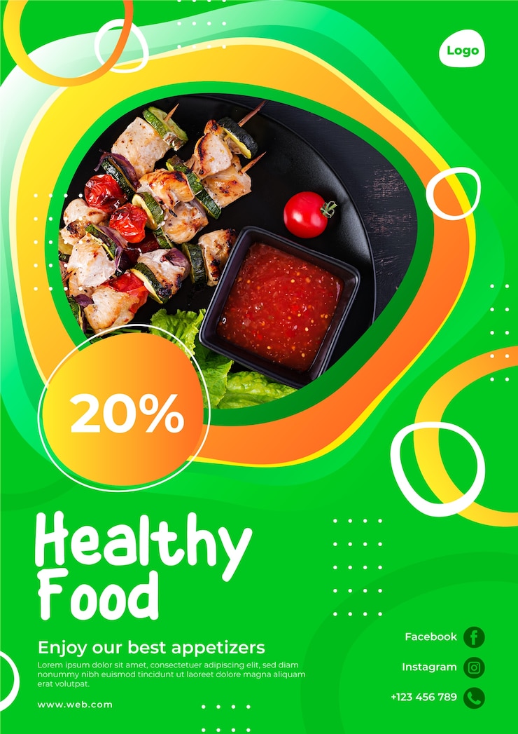 Gratis Vector gezonde voeding restaurant poster sjabloon met foto