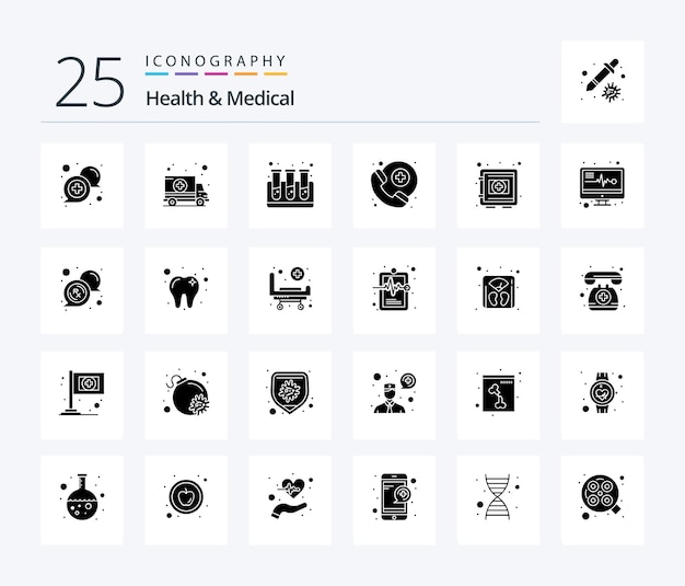 Gratis vector gezondheid en medisch 25 solid glyph icon pack inclusief bescherming locker transportdienst arts op afroep