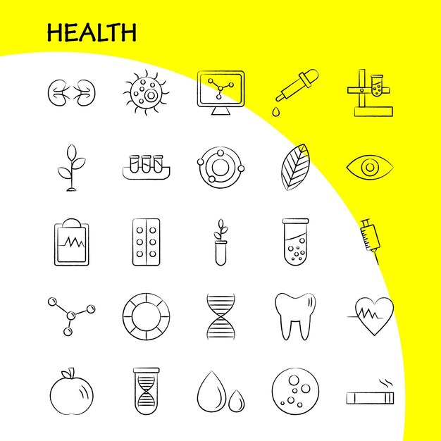 Gezondheid Handgetekend pictogram voor webprint en mobiele UXUI-kit zoals Biology Lab Plant Science Biology Flask Lab Science Pictogram Pack Vector