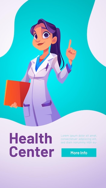 Gezondheidscentrumposter met vrouwelijke arts