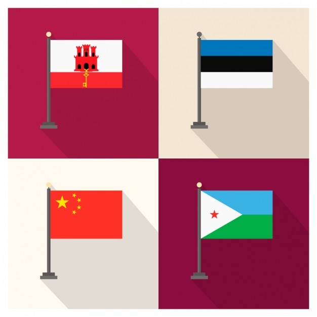 Gratis vector gibraltar estland volksrepubliek china en djibouti flags
