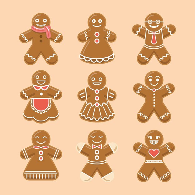 Gingerbread man cookie-collectie in plat design