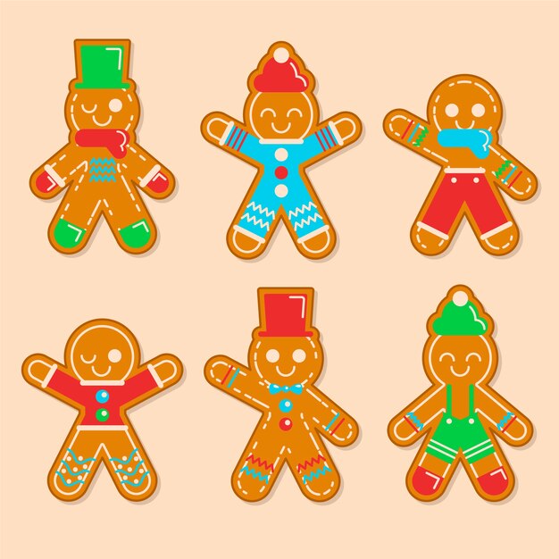 Gingerbread man cookie-collectie in plat ontwerp