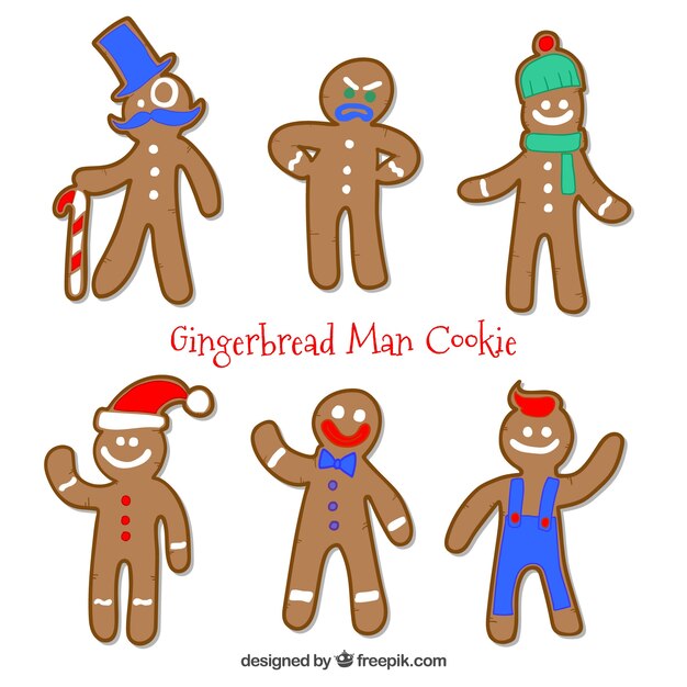 Gingerbread man cookies met blauwe, rode en groene elementen