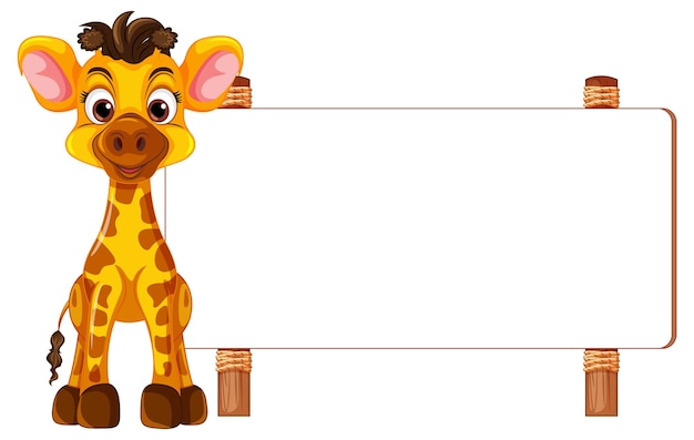 Gratis vector giraffe cartoon staande voor uithangbord banner