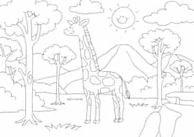 Gratis vector giraffe kinderen kleurplaten pagina vector, leeg afdrukbaar ontwerp voor kinderen om in te vullen