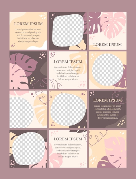 Gratis vector girly instagram-puzzel met twaalf sjablonen