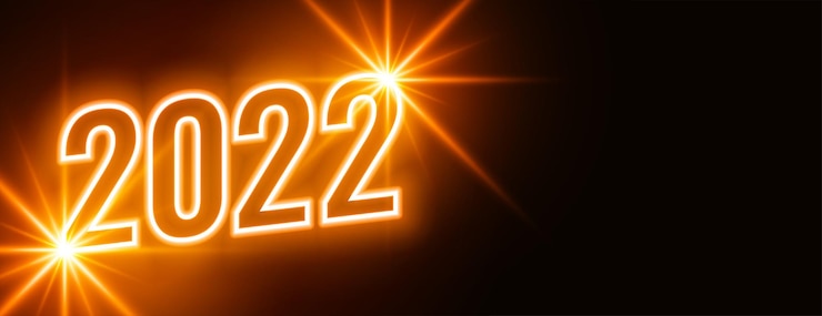 Gratis Vector glanzende 2022 neonster nieuwjaarswensen feestbannerontwerp