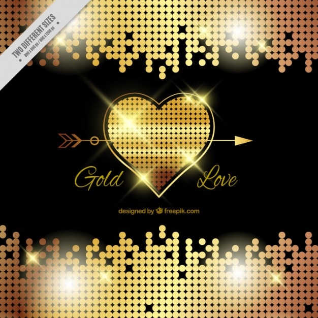 Gratis vector glanzende achtergrond met gouden hart en stippen