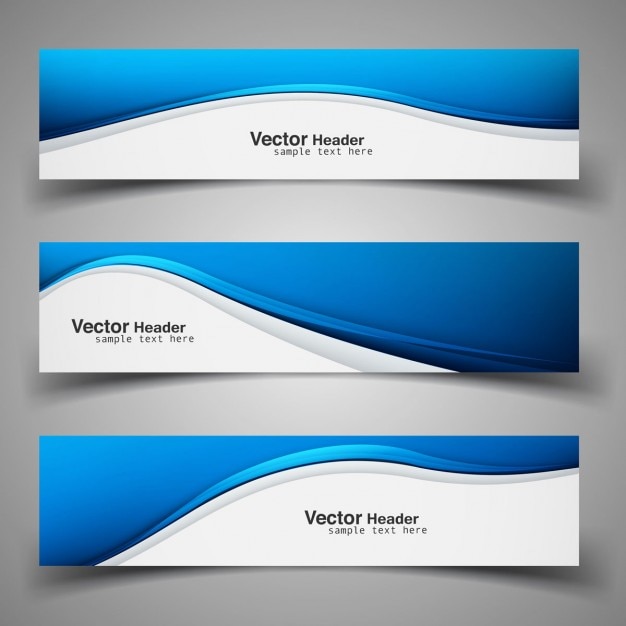 Gratis vector glanzende blauwe golvende headers