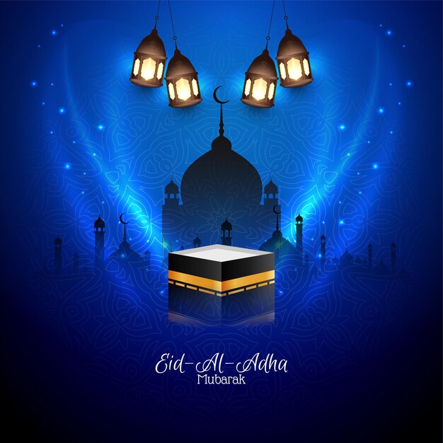 Glanzende blauwe kleur Eid Al Adha mubarak illustratie