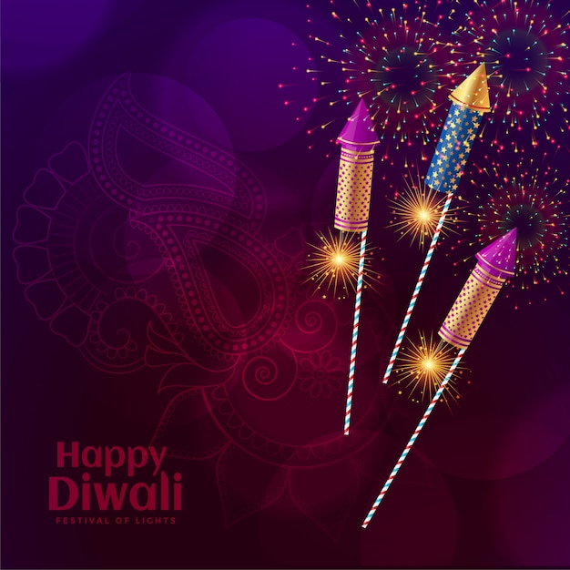 Gratis vector glanzende diwali crackers vuurwerk viering illustratie