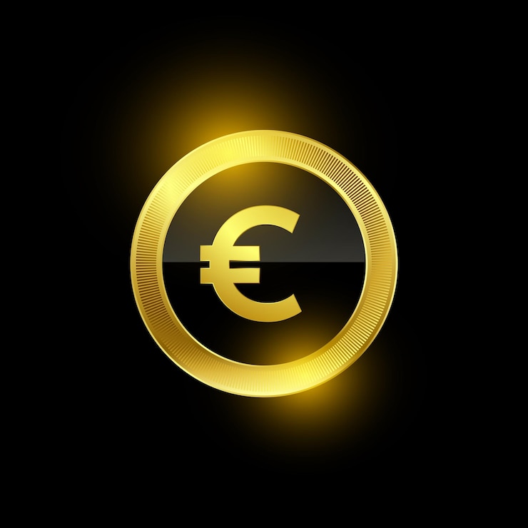 Gratis Vector glanzende en gouden europese gouden munt op donkere achtergrond
