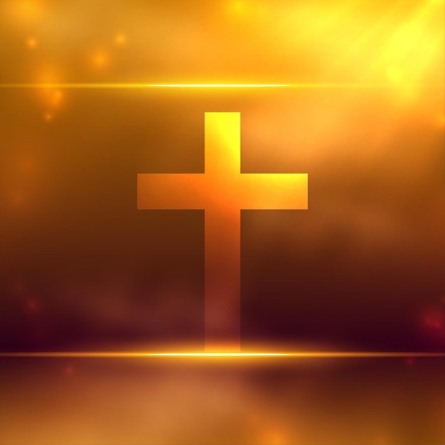 Gratis vector glanzende religieuze kruissymbool achtergrond met lichteffect