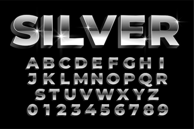 Glanzende zilveren alfabetten en cijfers instellen teksteffect ontwerp
