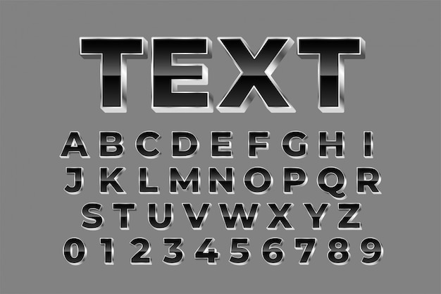 Gratis vector glanzende zilveren alfabetten instellen teksteffect