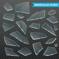 Gratis vector glass fragments realistic dark transparent set