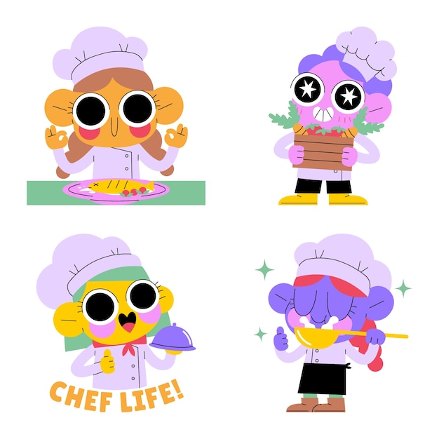 Gratis vector glazuurde chef-stickercollectie