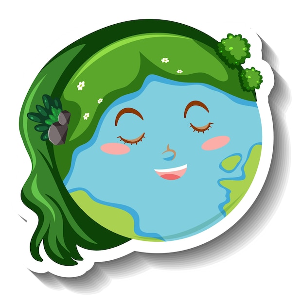 Gratis vector glimlachende aardeplaneet met groen haar