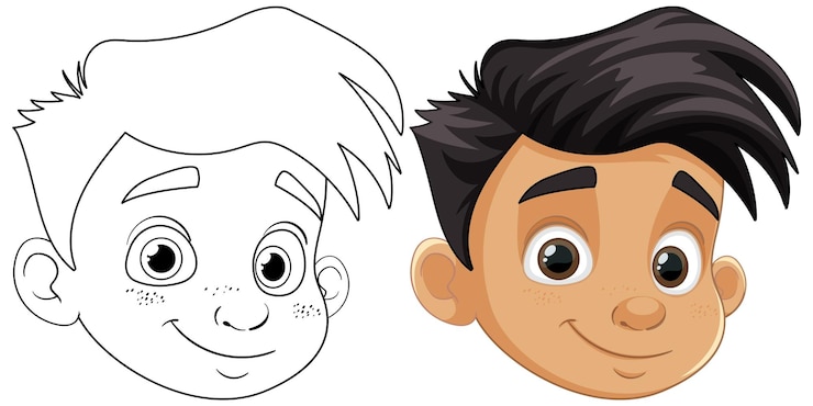 Gratis Vector glimlachende knappe jongen met zwart haar en bruine ogen