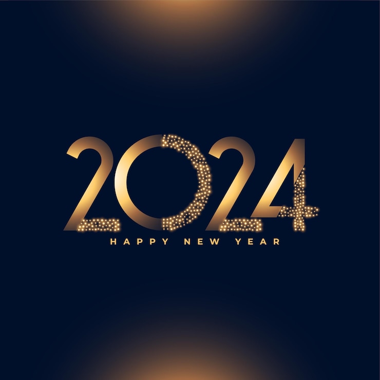 Gratis Vector glimmend gelukkig nieuwjaar 2024 wensen achtergrondontwerp vector