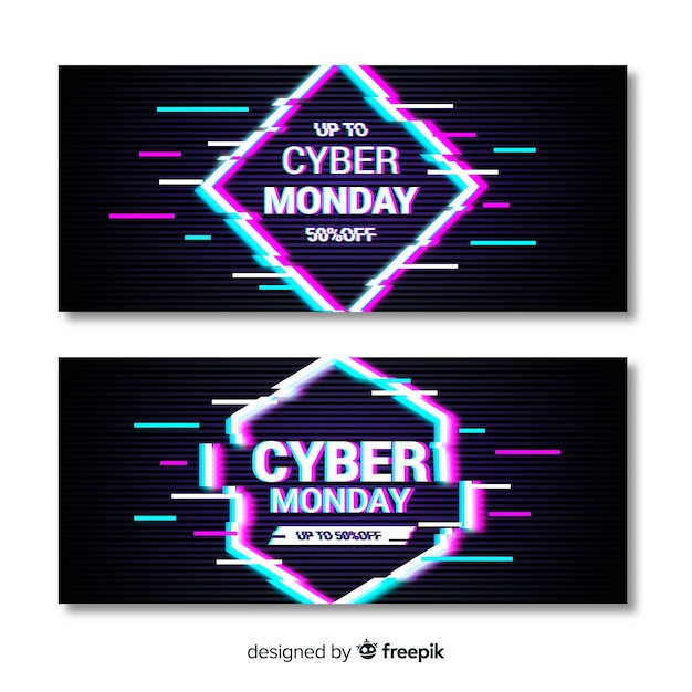 Gratis vector glitch cyber maandag banners sjabloon