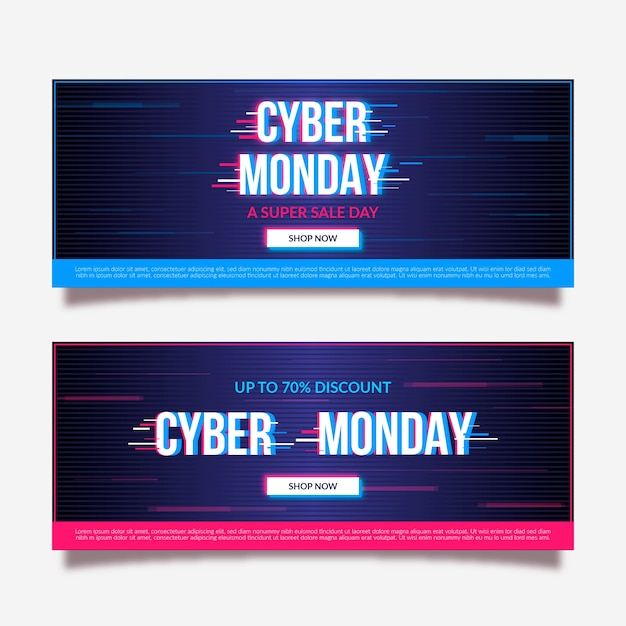 Gratis vector glitch cyber maandag banners sjabloon