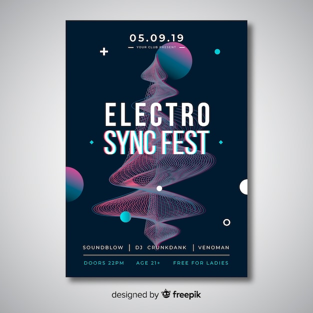 Gratis vector glitch effect elektronische muziek poster sjabloon