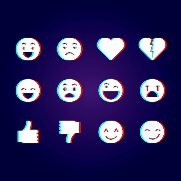 Glitch emoji-illustraties pack