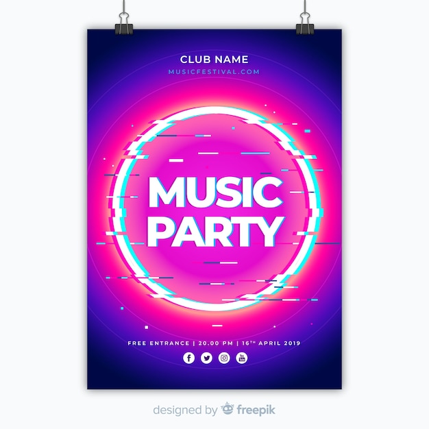 Gratis vector glitch muziekfestival poster sjabloon