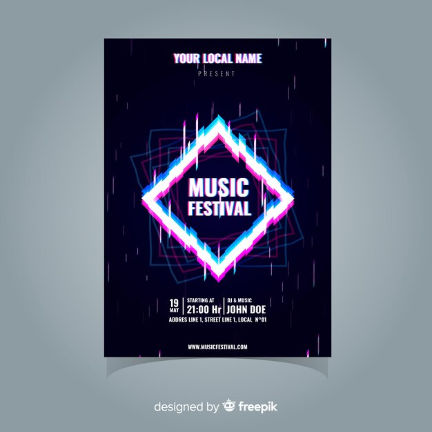 Gratis vector glitch muziekfestival poster sjabloon