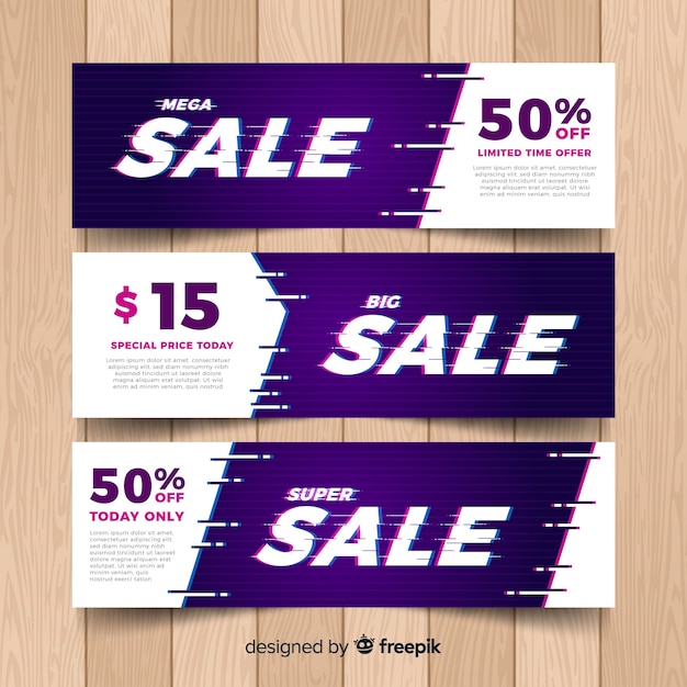 Gratis vector glitch verkoop banners