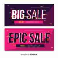 Gratis vector glitch verkoop banners