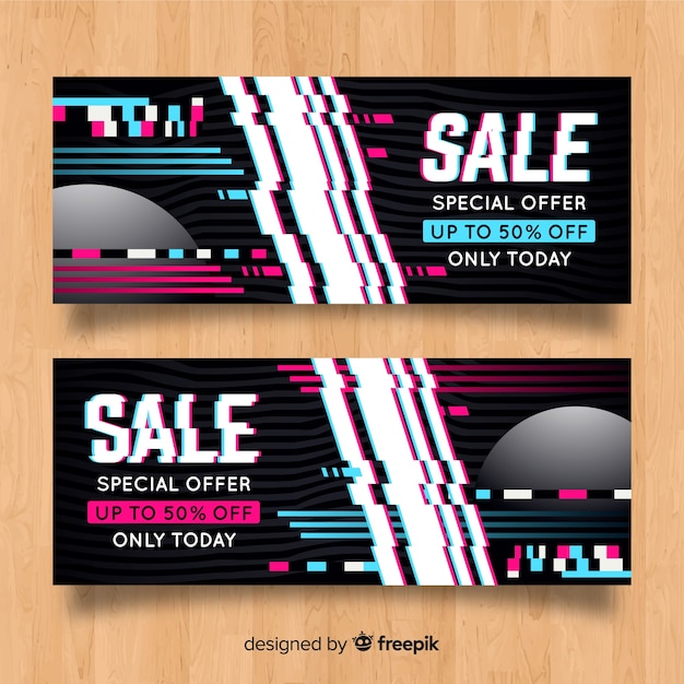 Gratis vector glitch verkoop banners