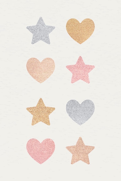 Glitter hart en ster sticker set vector