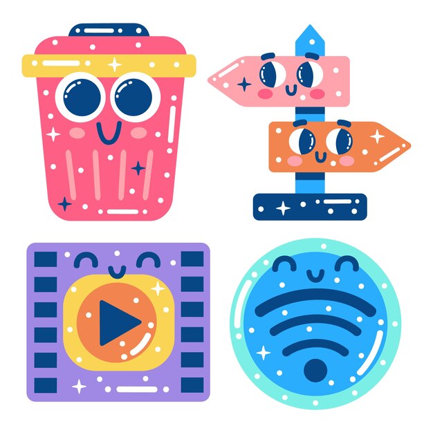 Gratis vector glizty essentials stickers collectie