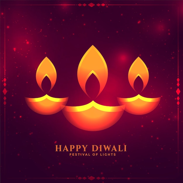 Gratis vector gloeiende diwali diya ontwerpkaart