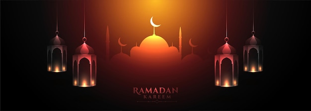 Gloeiende ramadan kareem arabische groet bannerontwerp