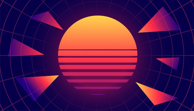 Gratis Vector gloeiende retro-futuristische achtergrond in geometrische stijl