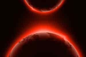 Gratis vector gloeiende rode planeet op zwarte achtergrond
