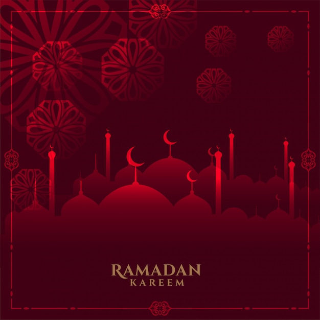 Gloeiende rode ramadan kareem achtergrond met moskee