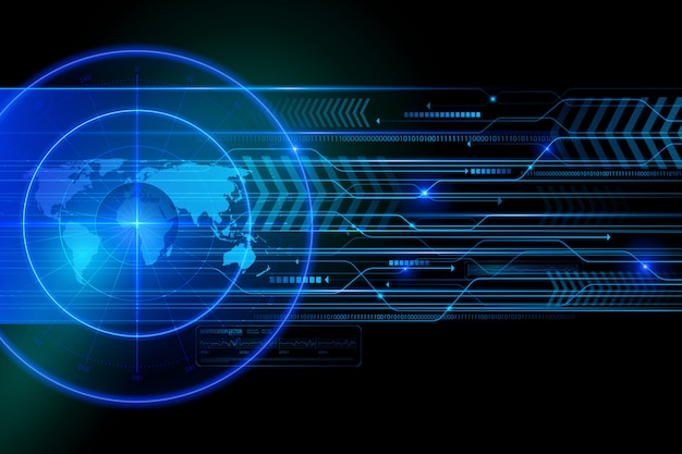 Gloeiende zoekradar op zwarte achtergrond