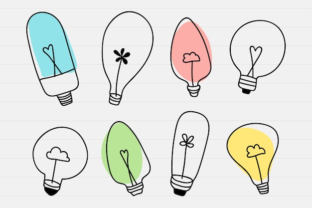 Gratis vector gloeilamp doodle set