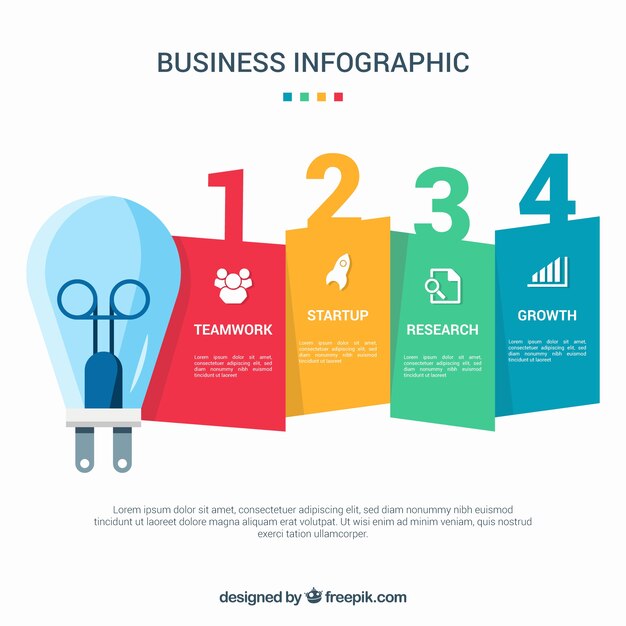 Gloeilamp infographic in platte ontwerp