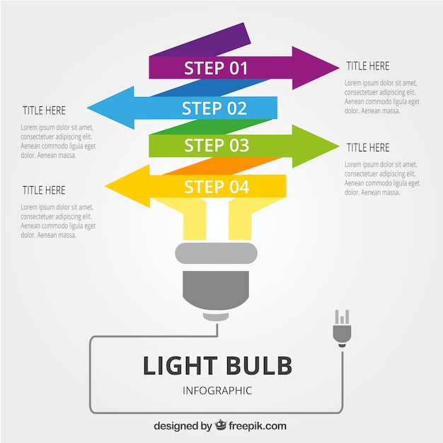 Gratis vector gloeilamp infographic met kleurrijke pijlen