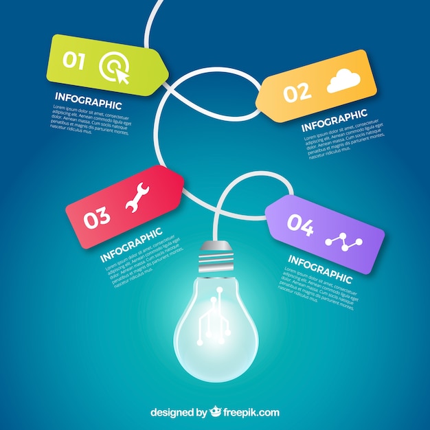 Gratis vector gloeilamp infographic met pictogrammen en informatie