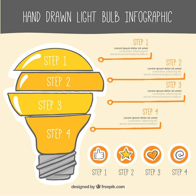 Gloeilamp infographic template met lijnen en iconen