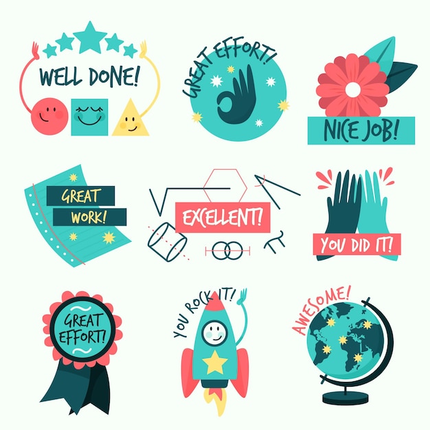 Gratis vector goed gedaan stickerscollectie